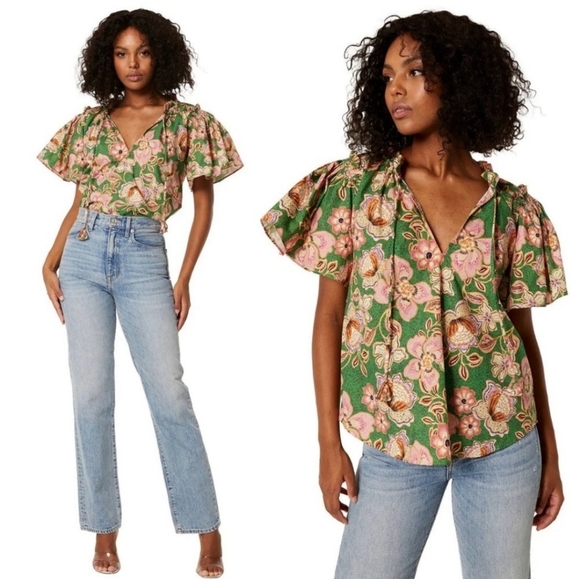 Misa Los Angeles Tops - MISA Los Angeles Suparna Ruffle Tassel Kelly Blossoms Top Size X-Small NWT